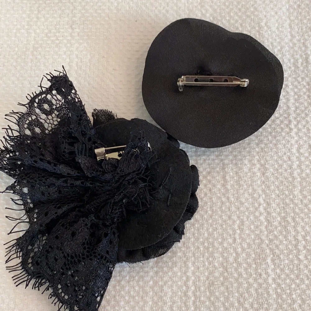 Victorian Style Vintage Mourning Jewelry Black Lace Retro Tulle Brooches Pins